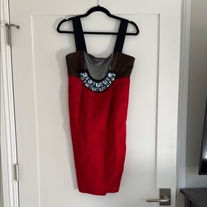 Vera Wang Lavender Label Strapless Red and Brown Dress